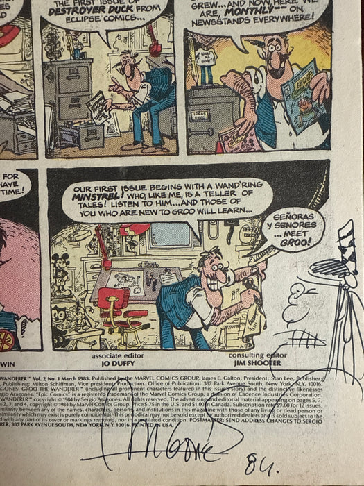Groo the Wanderer #1 FN/VF (7.0) signed and sketched by Sergio Aragonés