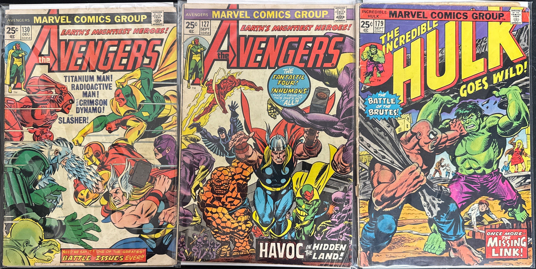 Avengers #127, 130 & Hulk #179   GD/VG (3.0) Missing Marvel Value Stamps