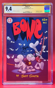 Bone #  1 First Printing CGC 9.4 Signed and Sketch By Jeff Smith
