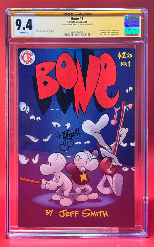 Bone #  1 First Printing CGC 9.4 Signed and Sketch By Jeff Smith