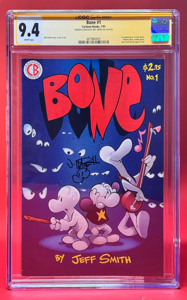 Bone #  1 First Printing CGC 9.4 Signed and Sketch By Jeff Smith