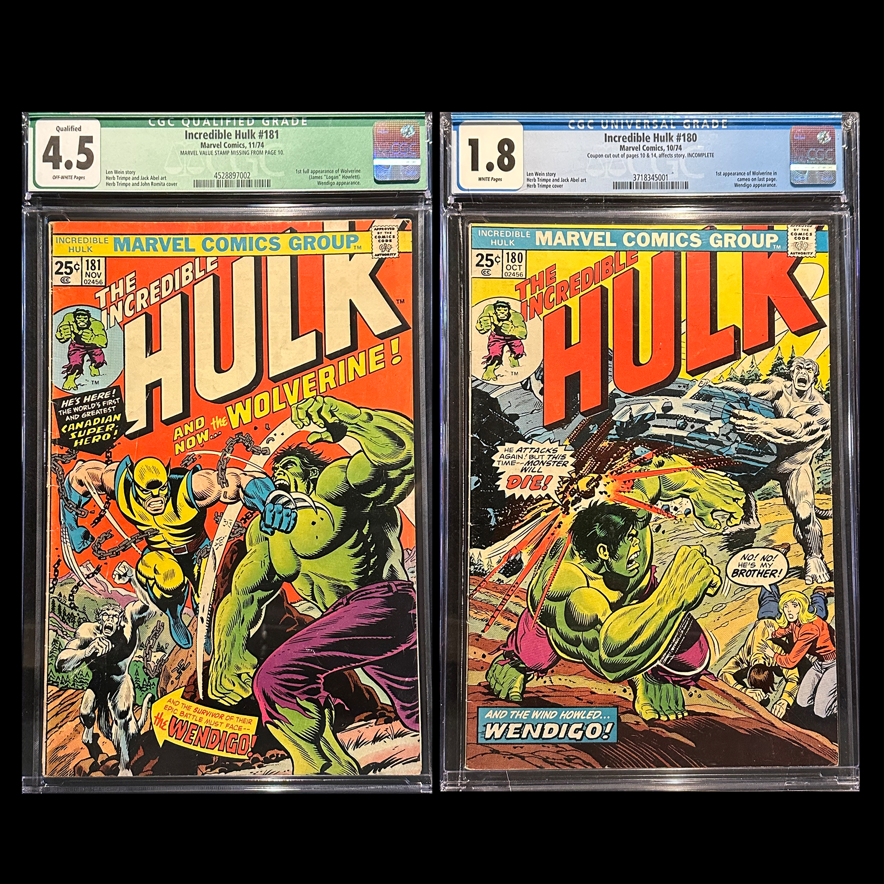 The Incredible Hulk #180 and 181 (Marvel, 1974) First Wolverine