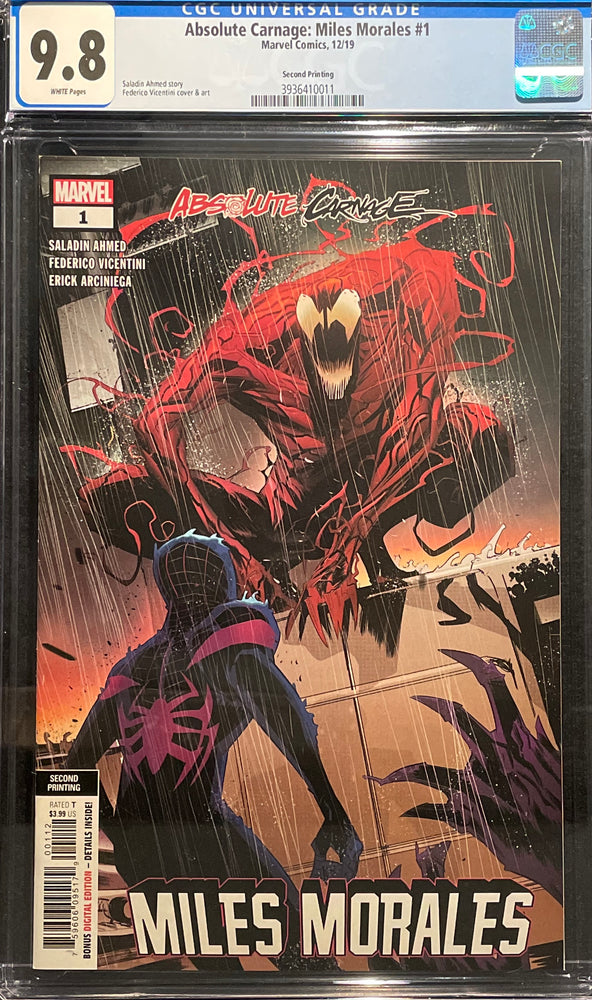 Absolute Carnage: Miles Morales #  1 Second Printing CGC 9.8
